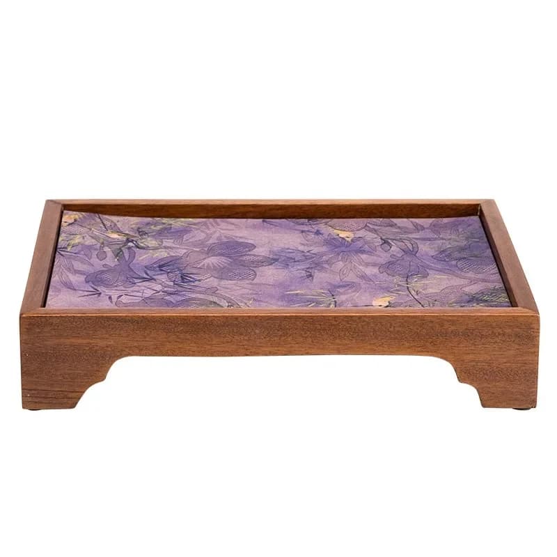 Walnut tea tray high-end retro solid wood office home tea tray fabric tea party