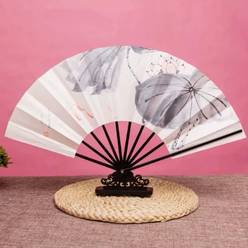 Ink Style Japanese Cosplay Dance Folding Fan Ten Bones Bat Rotatable Performance Prop for Stage Dancing Anime Gift Handmade