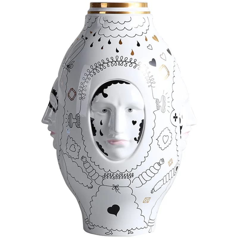 Painted face relief ceramic vase ornament
