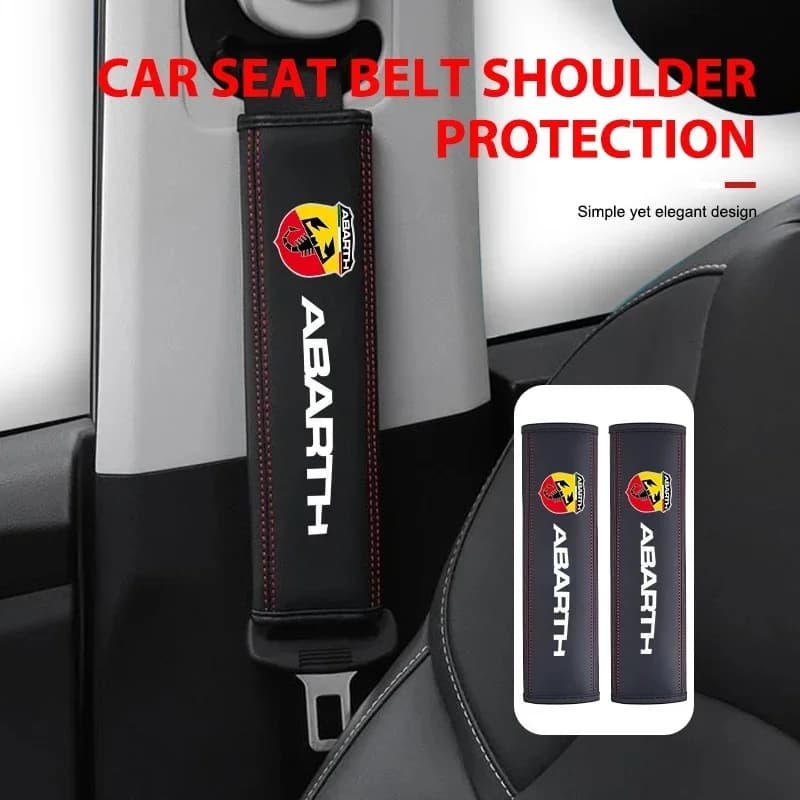 1/2pcs Leather Car Seat Belt Shoulder Pad Suitable for Abarth 500 595 695 Safety Belt Cover Protector Interior Accessory