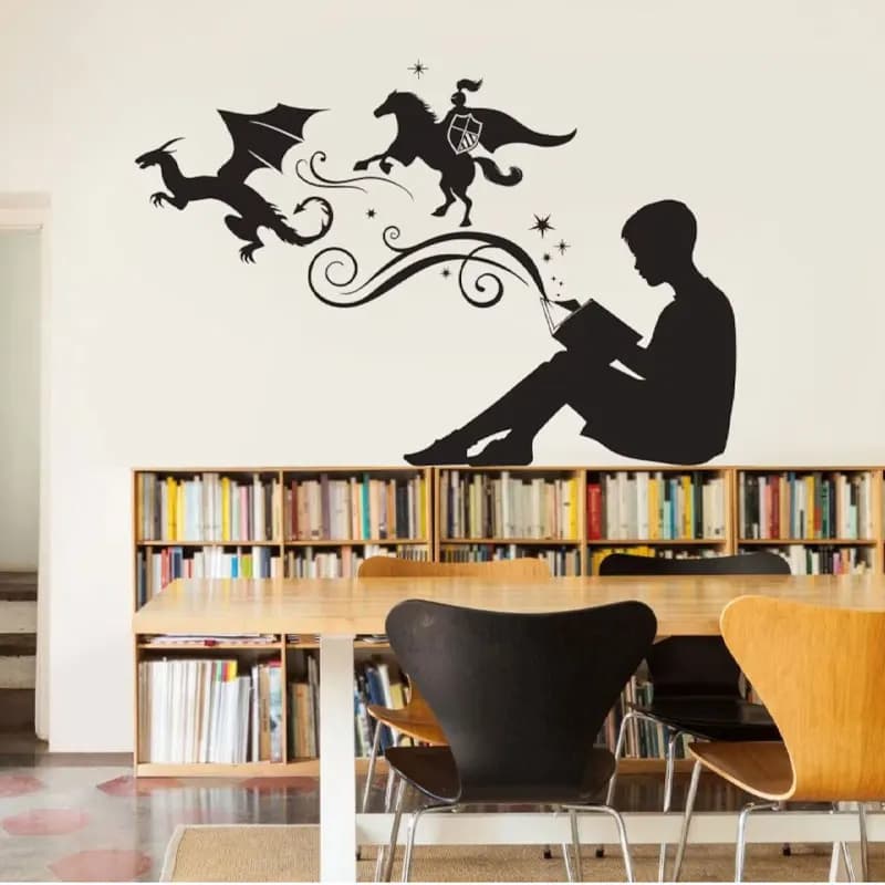 Boy Reading Magic Book Wall Decal Vinyl Art Stickers for Homes, Kids Rooms, Schools, Classrooms, Libraries, Bedrooms Decor AC41