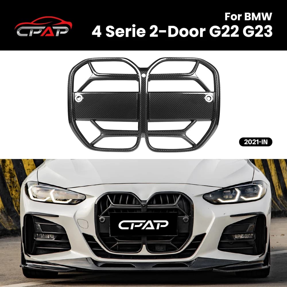Front Kidney Bumper Grille Real Dry Carbon Fiber Hood Grills for BMW 4 Series 2 Door G22 G23 CSL Style 2021-IN Replacement