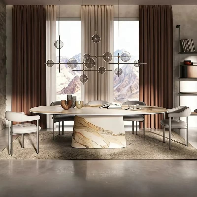 &c Dining Table with Sintered Stone Top and Plywood Legs Featuring Marble Effect Veneer Sleek Contemporary Design Mesa