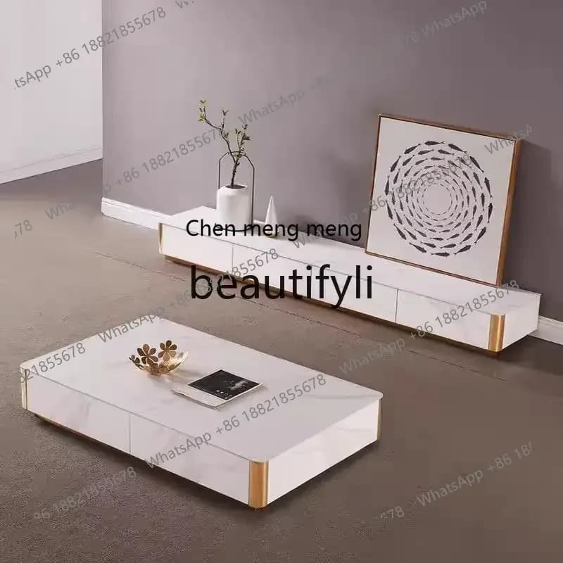 178CC Italian Minimalist Rectangular Light Luxury Rock Plate Coffee Table TV Cabinet Combination Living Room Furniture