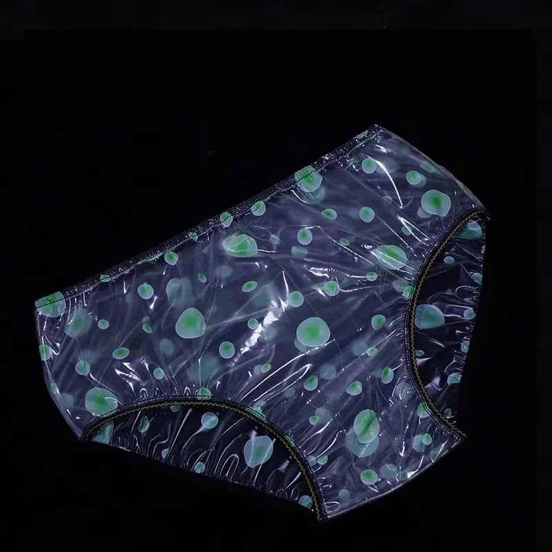Men Sexy PVC See Through Plastic Lace Edging Printing Underpants Smooth Soft ABDL Waterproof Briefs Couple Erotic Panties BF