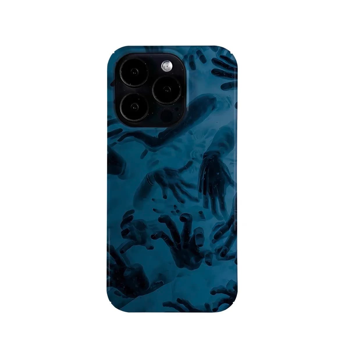Deep Blue Hand Illusion Phone Case for iPhone 16E 15 14 13 Pro Max 12 Mini 11 Pro Plus XR XS Protection Ultra Thin Hard PC Cover