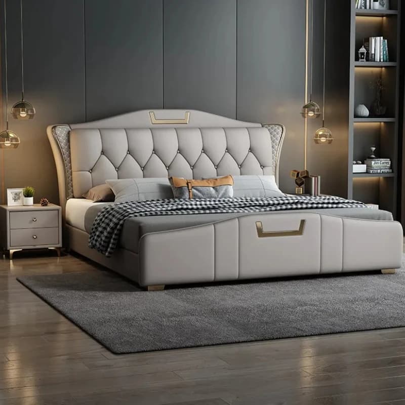Gray Designs Luxury Bed Bedrooms House Modern Wooden King Size Bed Double Headboards Storage Camas Matrimoniales Furniture