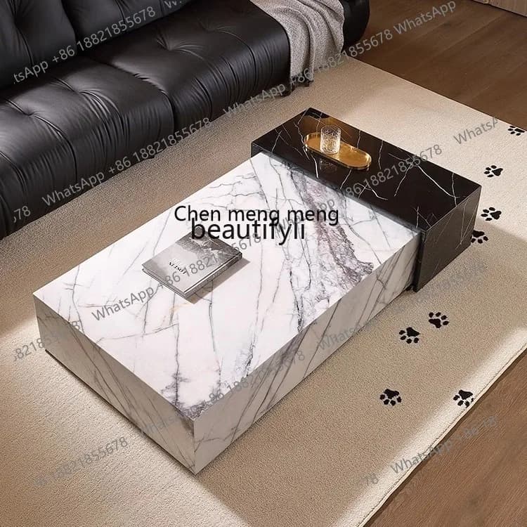 X Marble coffee table, minimalist living room, modern minimalism for home use, rectangular high-end low table