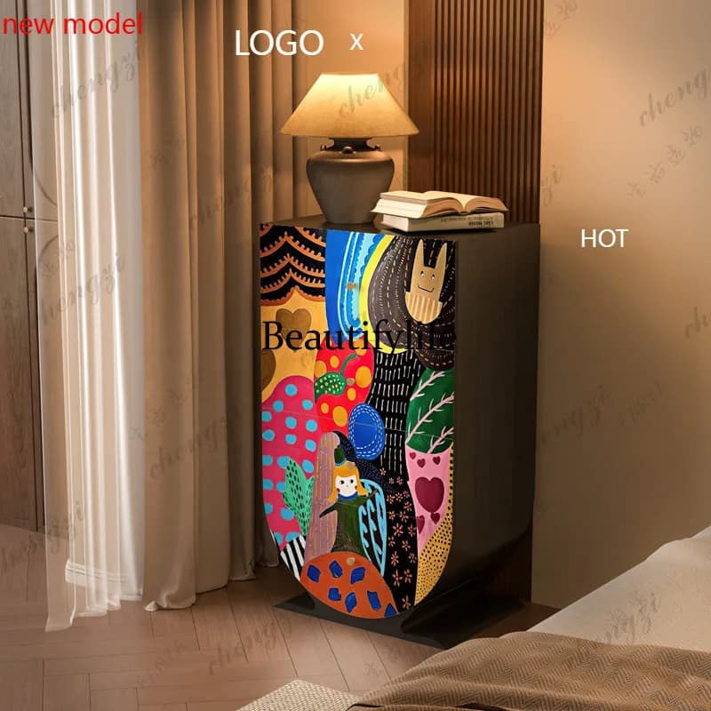 N138Medieval lacquer painting solid wood, entrance, vertical cabinet American light luxury style, living room integrated storage