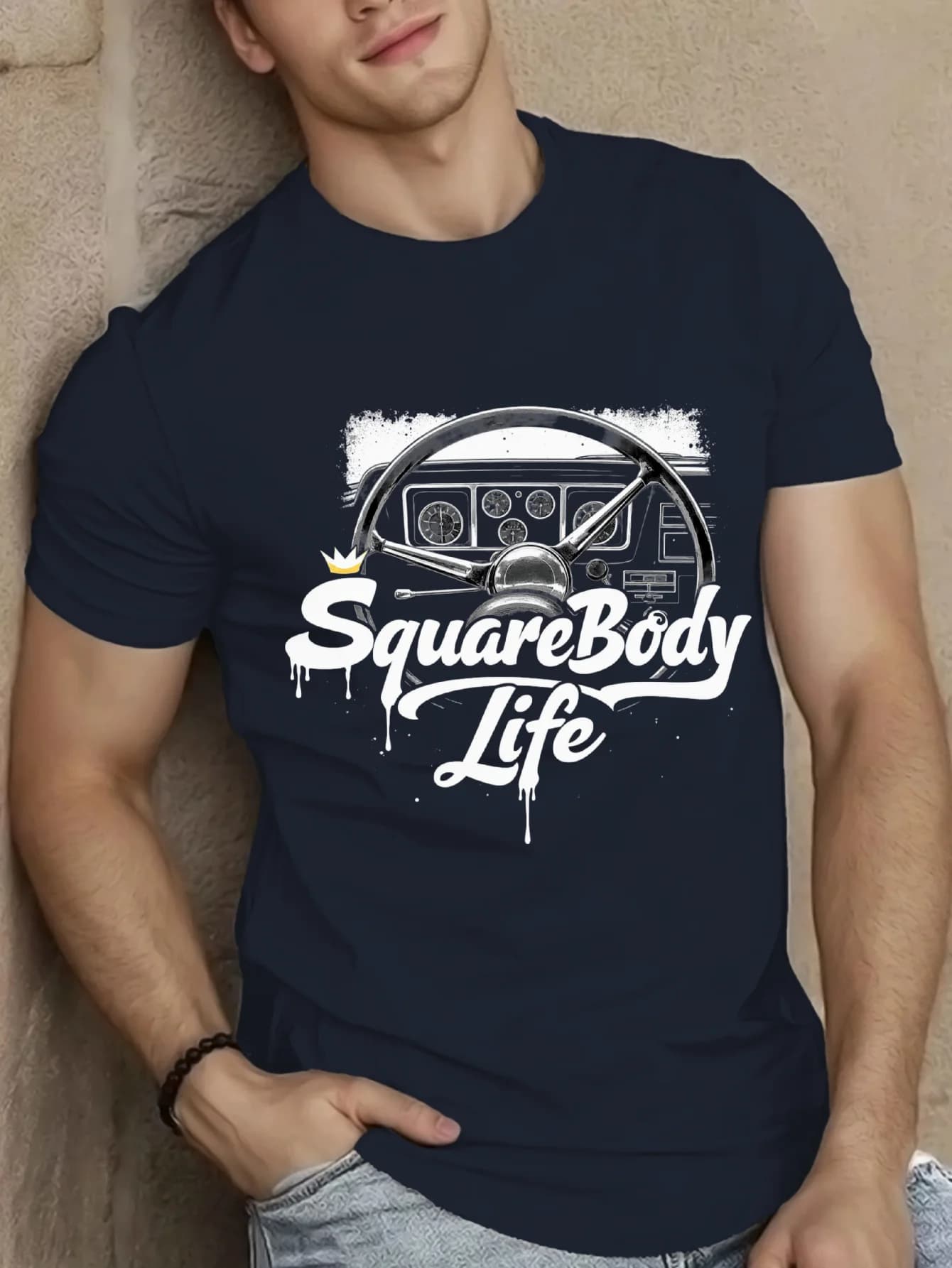 "Square Body Life" Car Dashboard Print T-Shirt 100% Cotton O-Neck Short Sleeve Summer Casual Mens T-shirt Streetwear