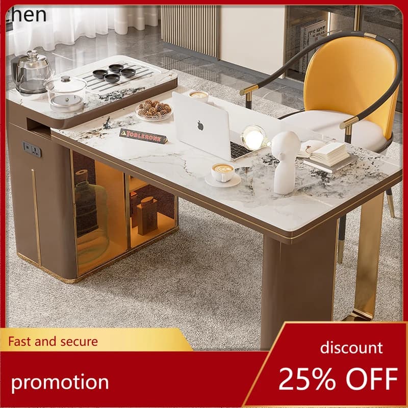 ZML Small Household Island Tea Table and Chair Set, Extendable Tea Table, Office Desk Integrated