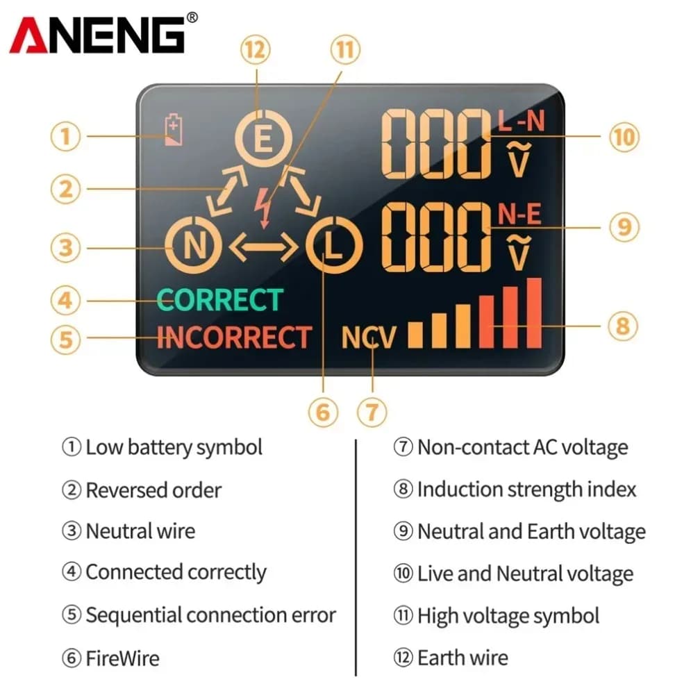 ANENG AC11 Socket Voltage Detector Test Ground Zero Line Phase Check Rcd NCV Test Digital Smart Socket Tester EU Plug