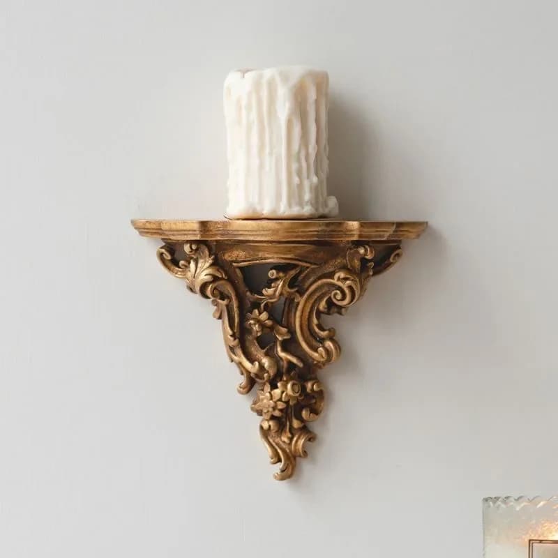 Antique wall mounted decorative shelf, carved candle holder, European style living room, nostalgic resin wall relief decorative