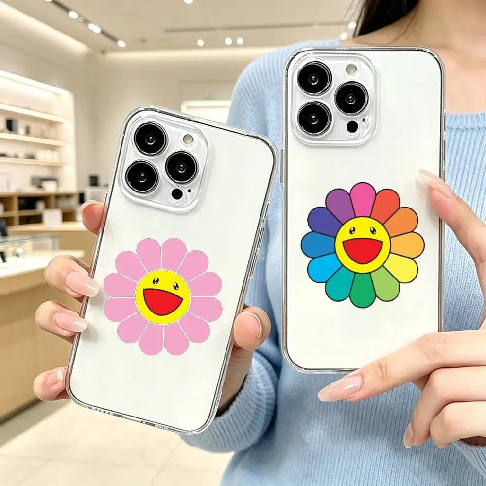 T-Takashi Murakami Flower  Phone Case For iPhone18 17 16 15 14 13 12 11 Mini Pro Max Plus Transparent Cove Gift