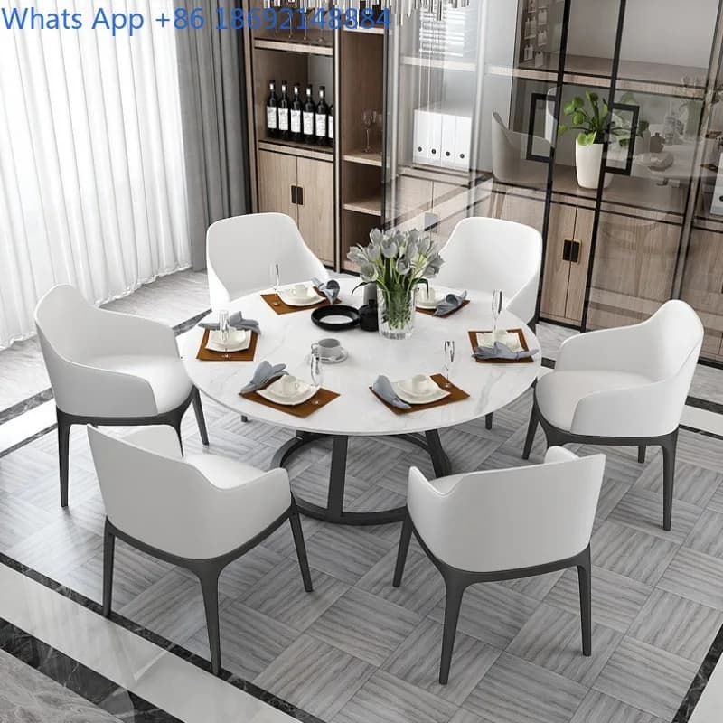 Modern Minimalist Living Room Dining Table Round Hotel Banquet Marble Dining Table Creative with Turntable Large Round Table
