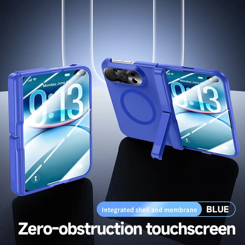 For iPhone Duo Case Luxury Matte Skin-Friendly Magnetic Wireless Charging Bracket Hinge Tempered Film Shockproof Back Cover