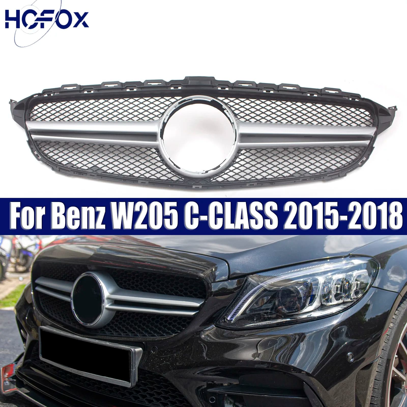 Front Bumper Grille Racing Inlet Grill Mesh For Benz W205 C-CLASS 2015-2018 Without Camera Hole