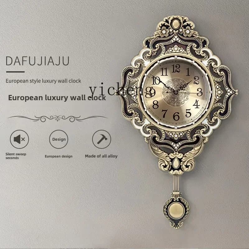 BJ-12 European retro silent wall clock American living room swing clock home creativity
