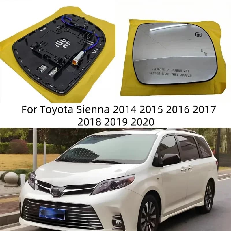 Heated Rear Mirror Glass with Blind Spot Warning & Light Replacement Fit for Toyota Sienna 2014-2020