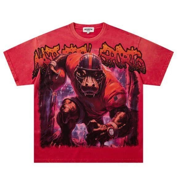 MAJESTIK Hip-Hop Street Heavy-Duty Beaded T-Shirt - Men's and Women's Crocodile Print Loose Round-neck Short Sleeve - Summer