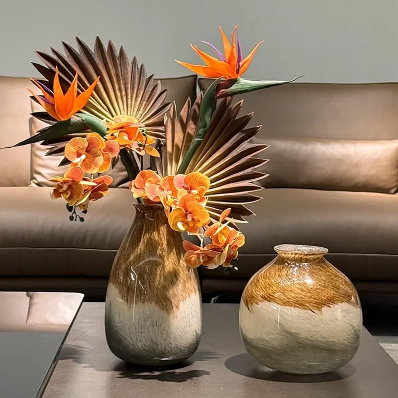 Gradient Gray Brown Glass Vase Ornaments Artificial Flower Vessel Minimalist Decoration Living Room and Bedroom Home Decorations