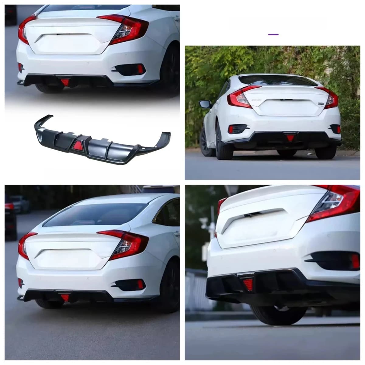 Stlf Car Body Kit 3pcs Glossy Black Rear Diffuser Spoiler Lip W/LIGHT For 2016 2017 2018 2019 2020