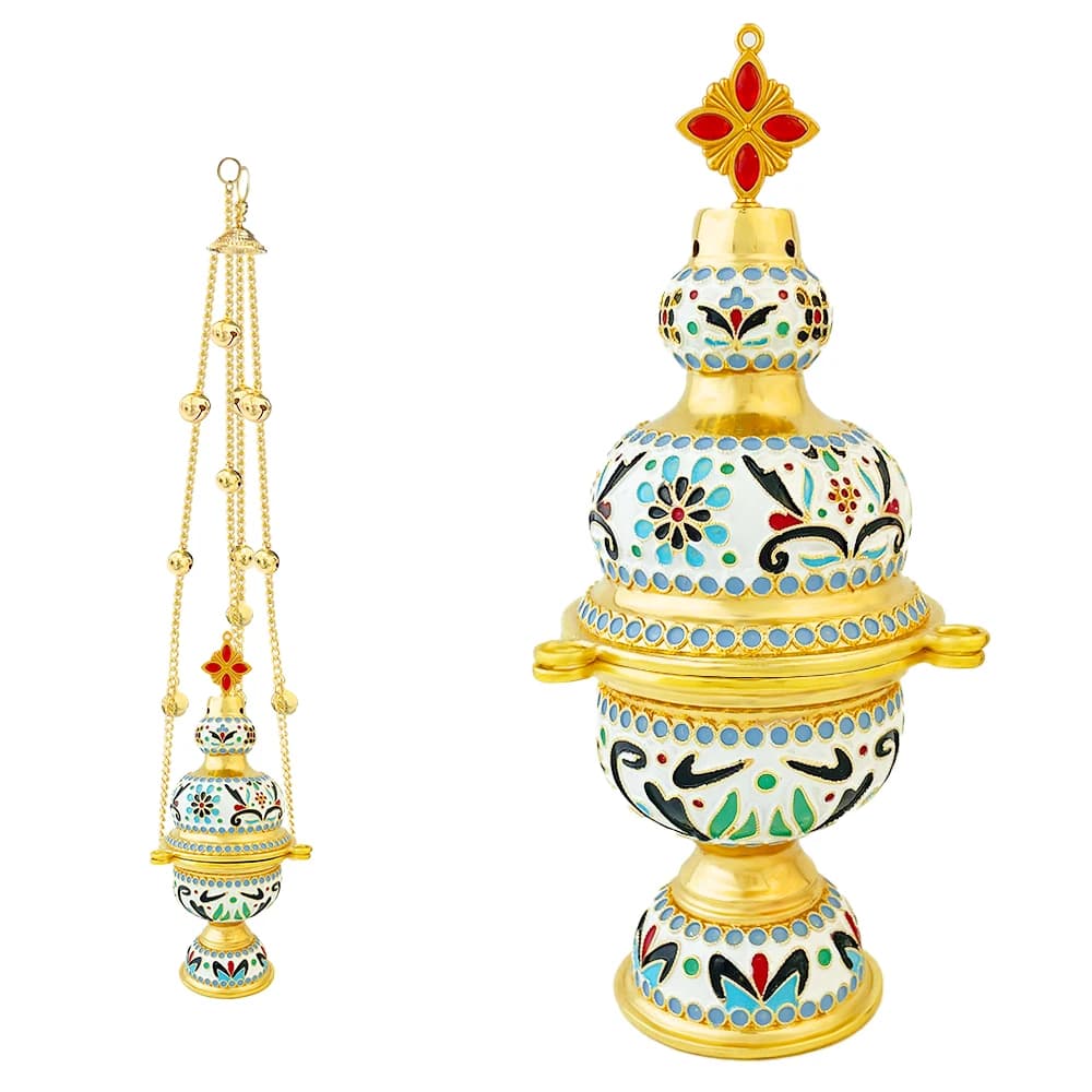 HTISOK Orthodox Church Censer Religious Gift Gold Plated Colorful Enamel Long Chain With Bells Church Decoration Orthodox Censer
