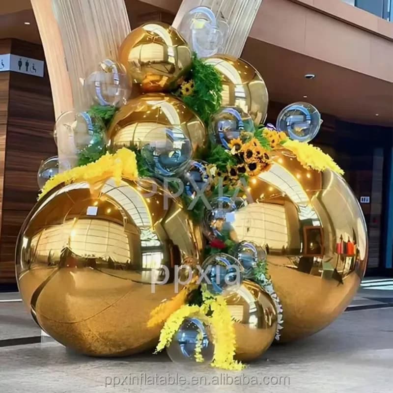 for Big Shiny Inflatable Mirror Sphere Red Gold Party Christmas Disco Nightclub Decoration Giant Inflatable Reflective