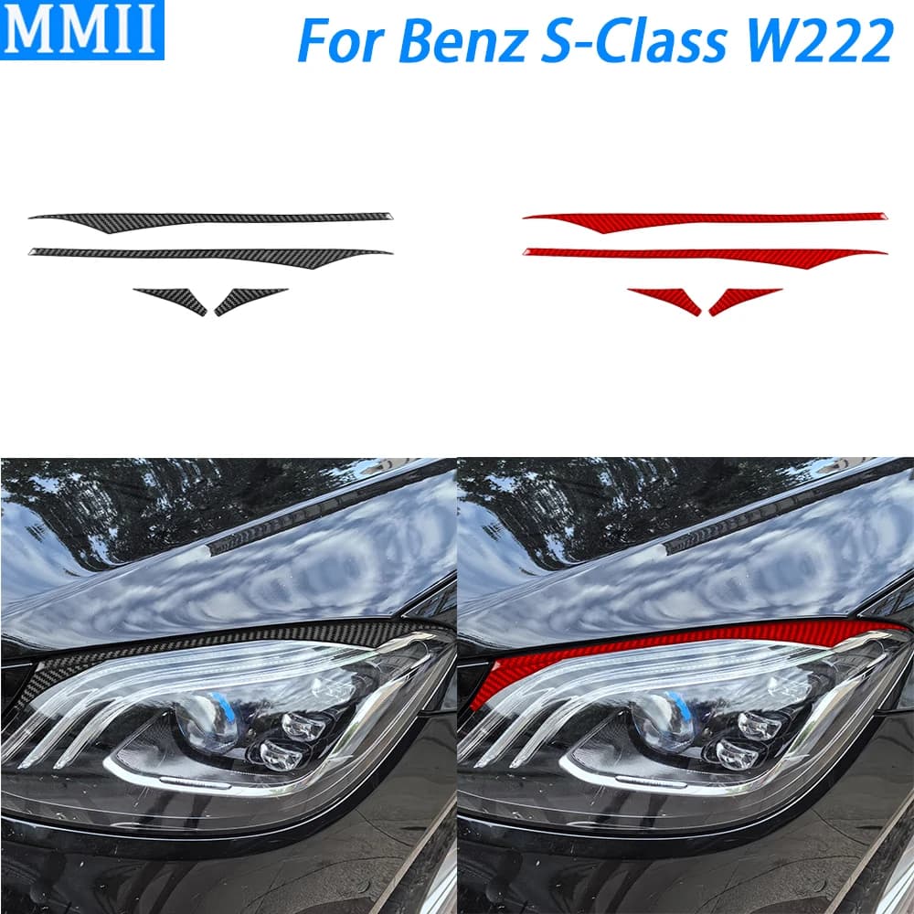 For Mercedes-Benz S-class w222 2013-2020 Carbon Fiber Front Headlight Eyebrow Panel Cover Car Decoration Accessories Sticker