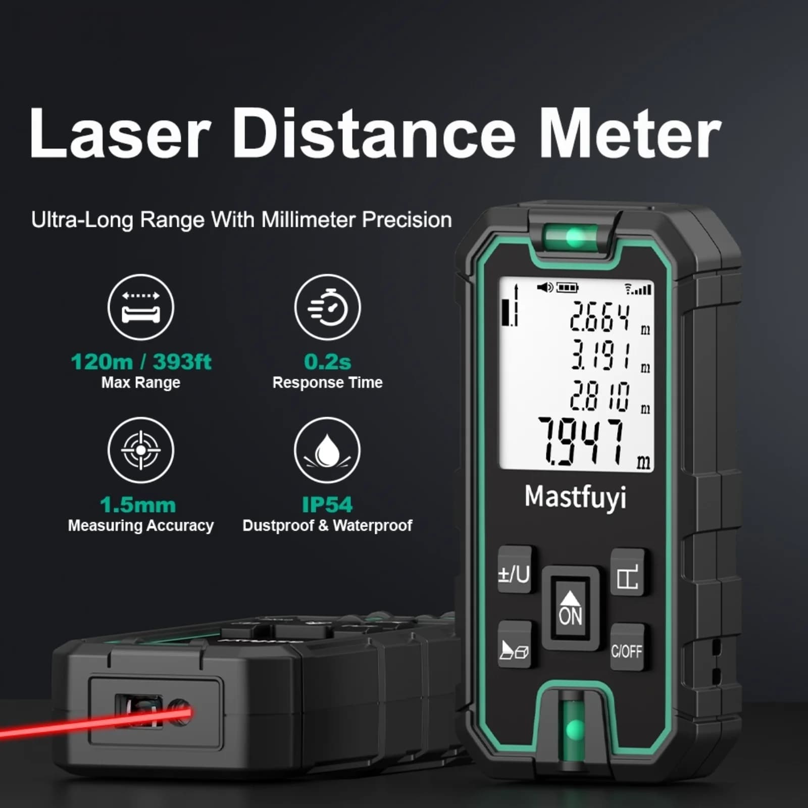 MASTFUYI Red Laser Distance Meter High Accuracy Laser Rangefinder IP54 Digital Laser Measure Device for Construction Engineering