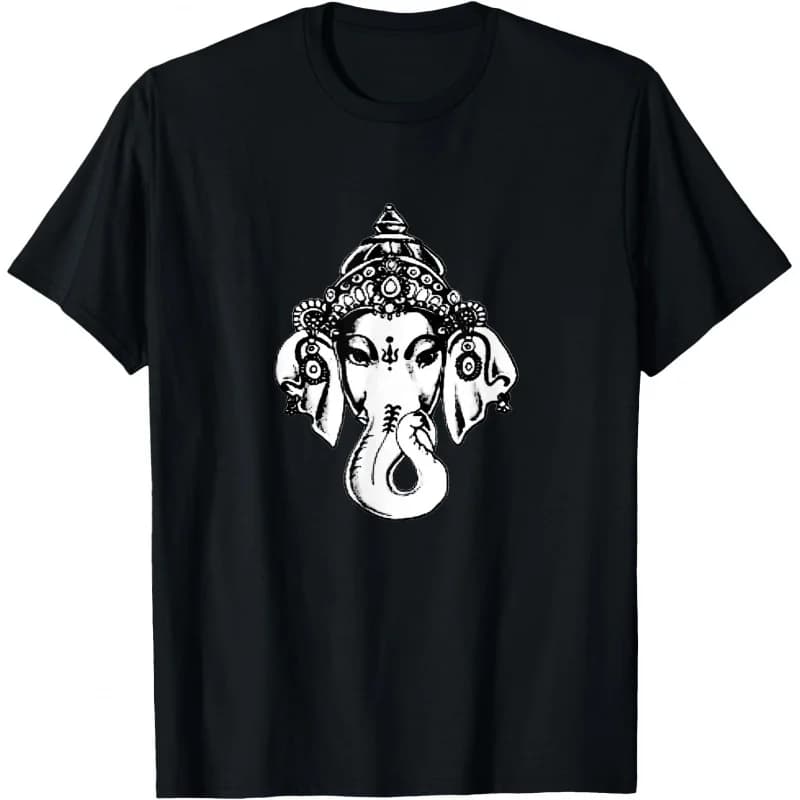 0413 Elephant Om Yoga Ganesha Indian God Ganesh Gift T-Shirt 100% cotton print Tee Short Sleeve Graphic clothes All size tops