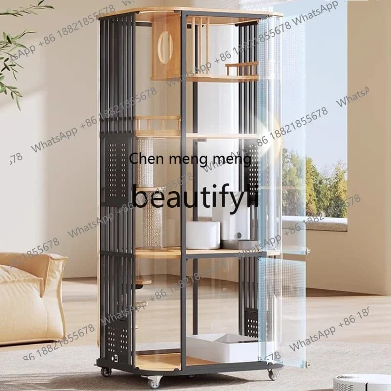 xz1Panoramic Cat Villa Cage Home Indoor House Four Seasons Universal Cat Cabinet Glass Cat Room
