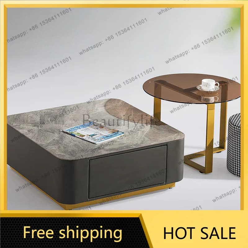LS light luxury bright rock slab modern simple size rectangular storage retractable floor cabinet