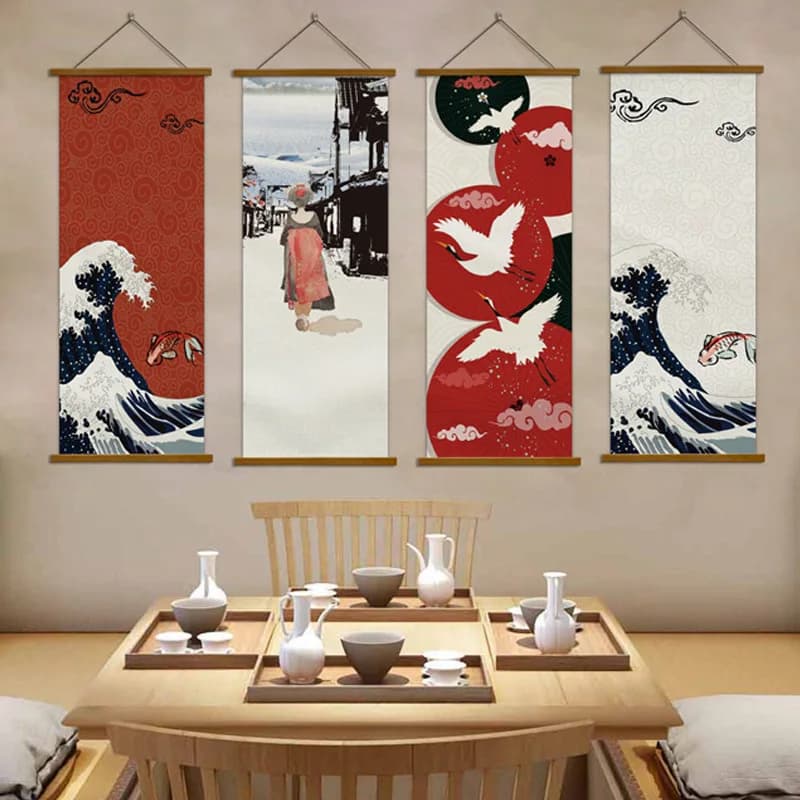 Japanese Style Fabric Crafts Tatami Wall Hanging Painting Decorative Sushi Restaurant Living Room Bedroom Decor Fabric Cl
