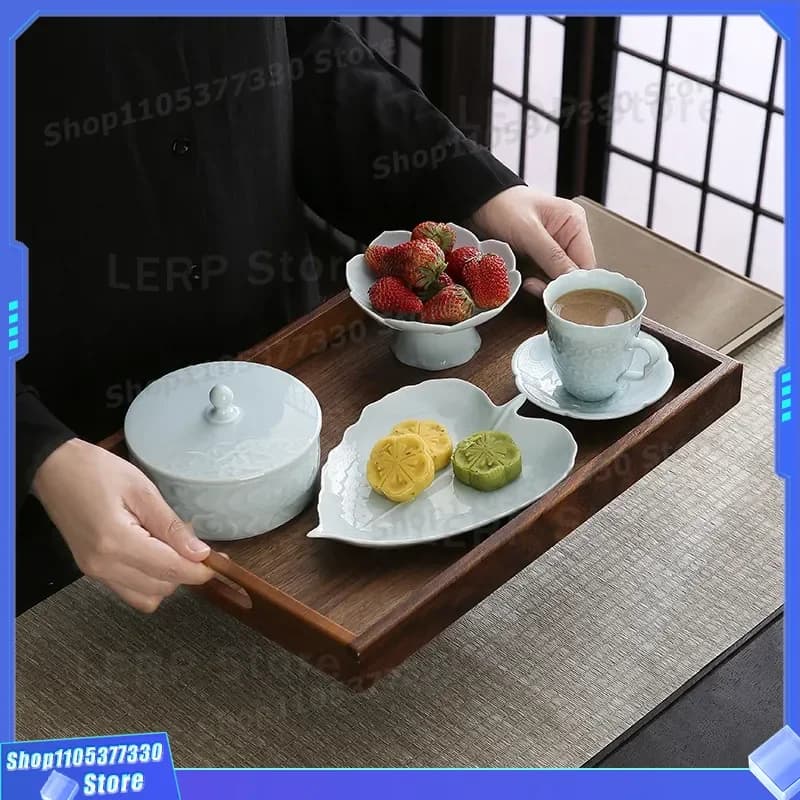 Chinese Ceramic Tea Snack Plate Set Fruit Platter With Tray Storage One Person Tableware High Value Couple Double Dishware