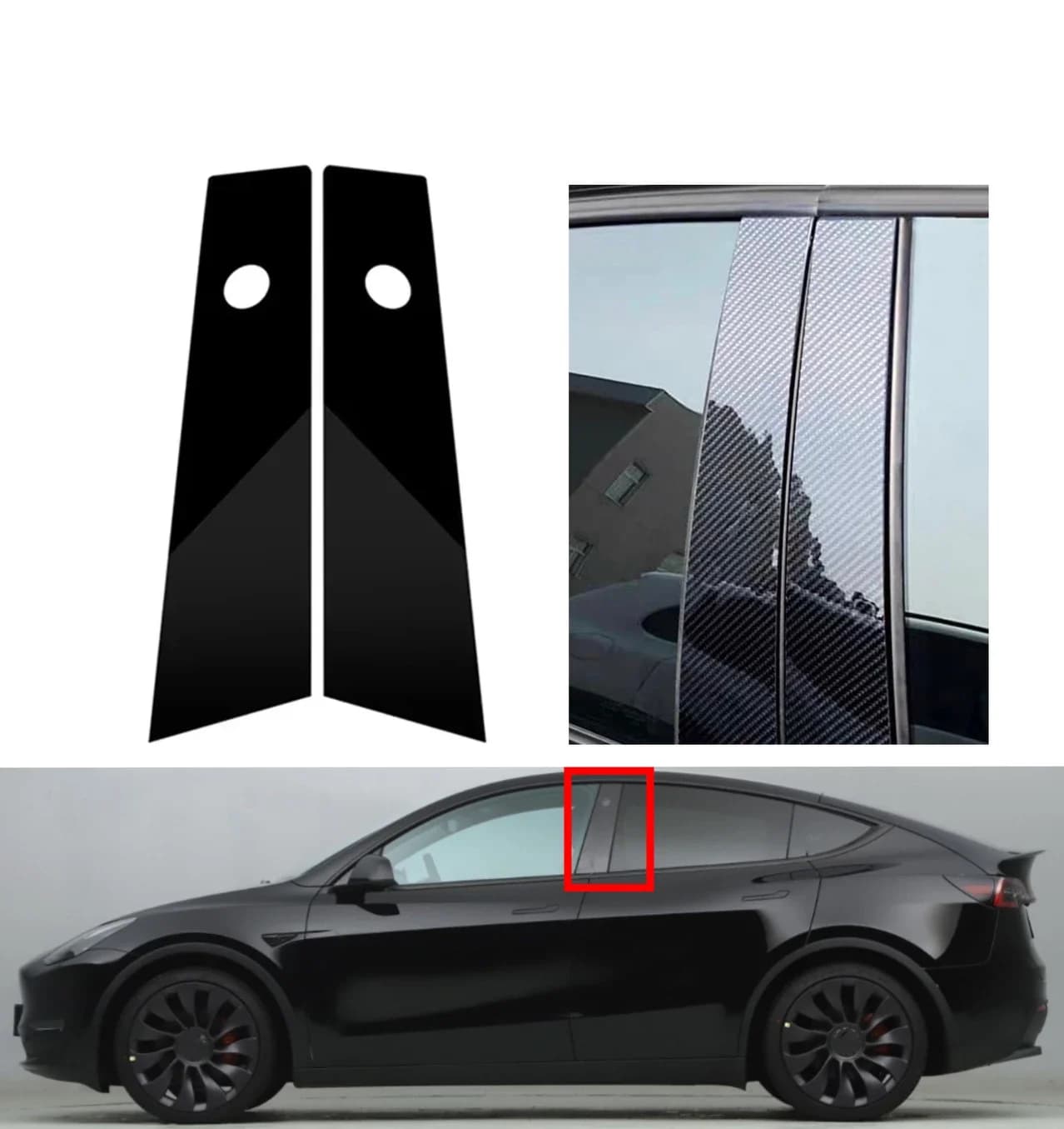 Fit For Tesla Model Y 2020 2021 2022  Glossy Black  Silver Carbon Car Door Window Pillar Posts Cover Trim Stickers