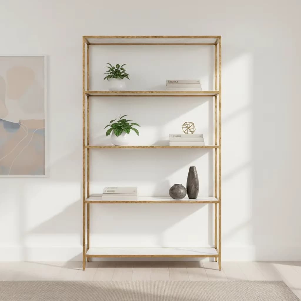 # Luxury Living Room Furniture Metal Frame Bookcase American Style Italian Marble Shelving