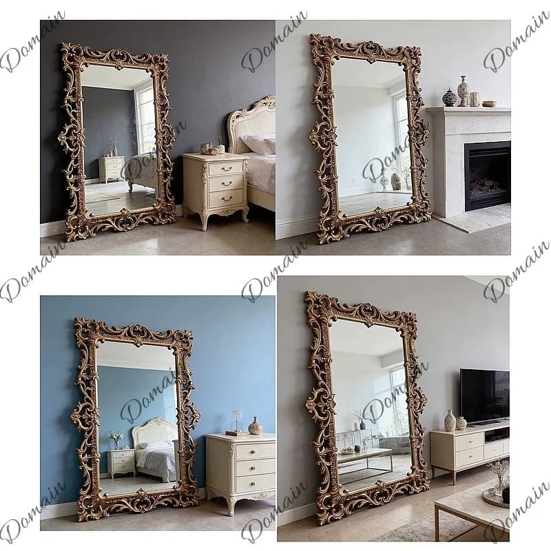 Vintage Baroque Floor Mirror, Full Body Standing Mirror for Bedroom, Antique Dressing Mirror for Wardrobe