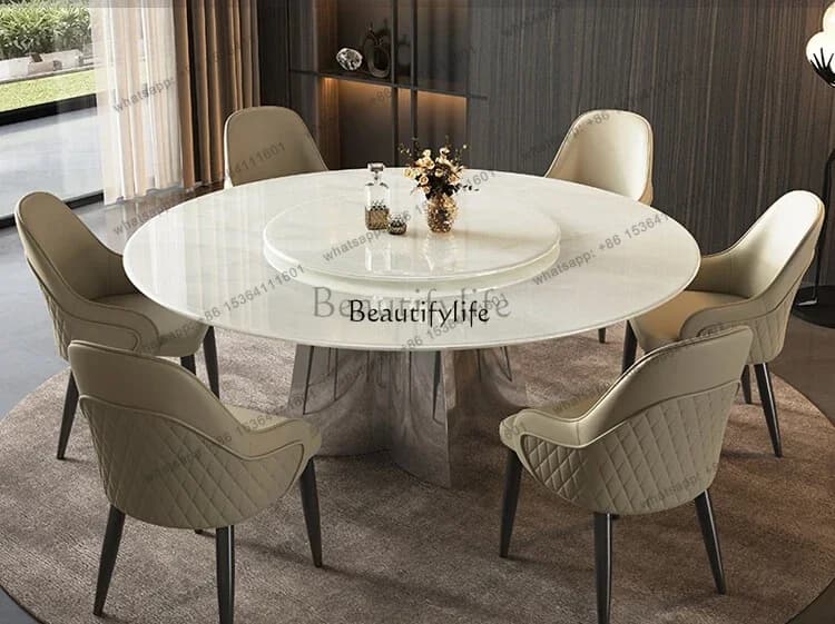 FGWhite ice jade natural luxury stone dining table with turntable round marble crystal white ice flower