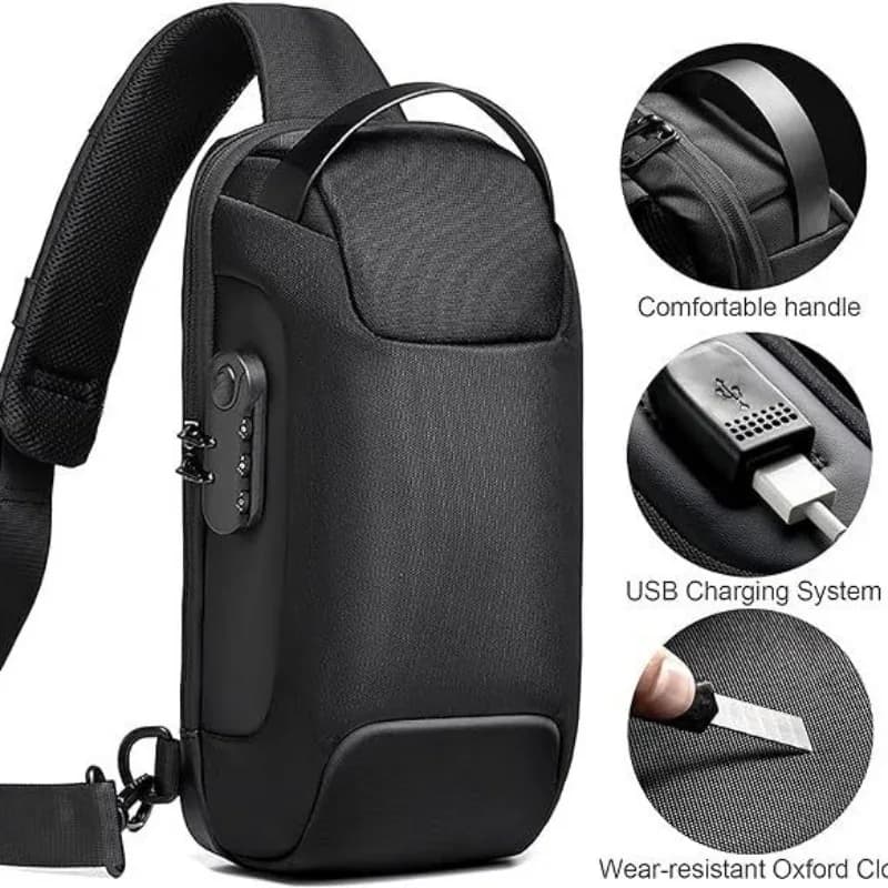 Anti‑Theft Password Lock Crossbody Chest Bag Oxford Cloth Waterproof Scratch‑Resistant Single Shoulder Sling Daypack