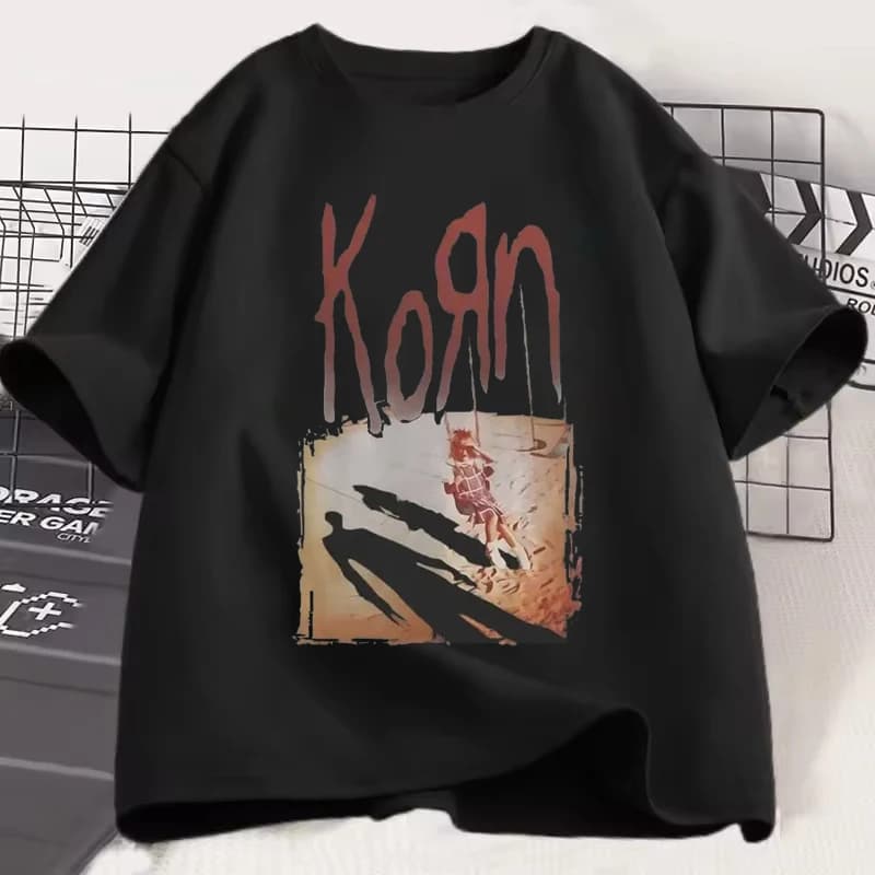 Korn Men's Woman's T-Shirt Rock Band Vintage Short Sleeve O Neck Tees Loose Casual Hip-hop T-shirt Street Fashion Couple's Tops