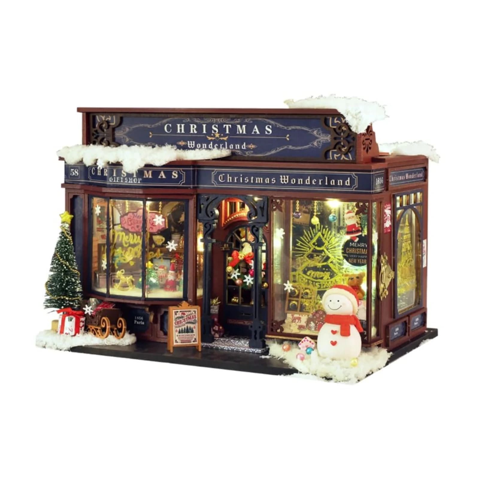 Christmas Book Nook Kit DIY Miniature Dollhouse Wooden 3D Puzzle LED Shelf Insert Craft Set Cozy Home Decor Gift for Adults Kids