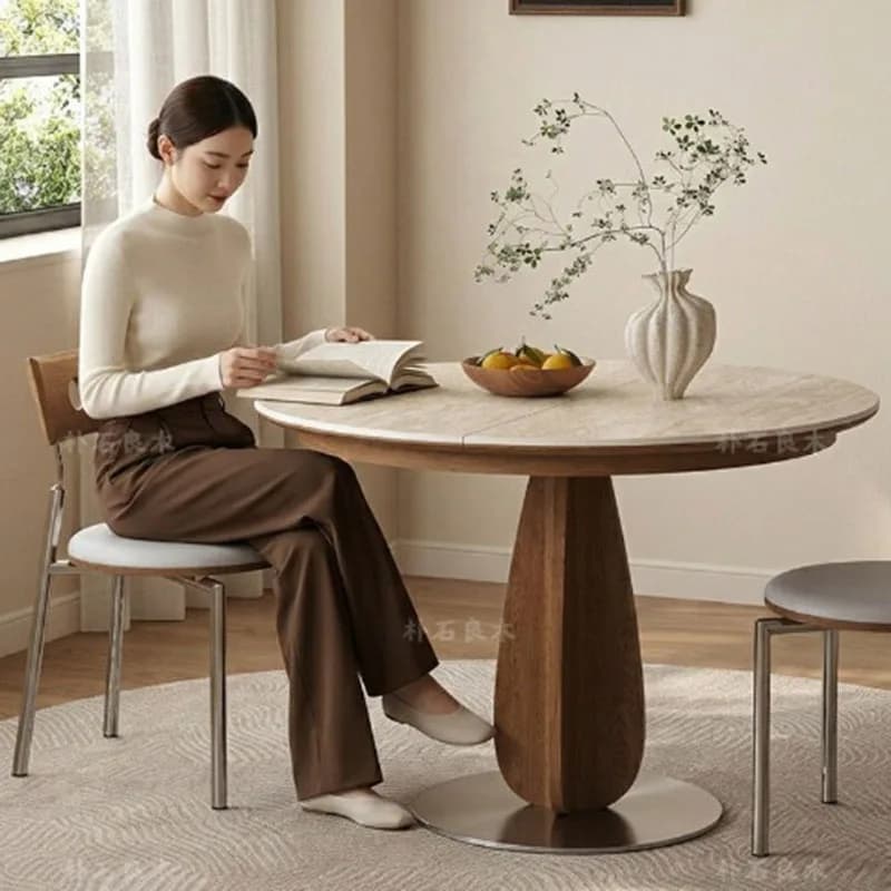 Round Wooden Dining Table Large Size Room Decor Vintage Simple Luxury Dining Table European Juegos De Comedor Home Decoration