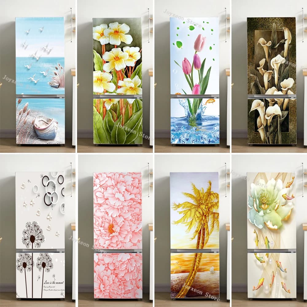 New Chinese Style Plant Flower Kitchen Refrigerator Sticker Bathroom Sliding Door Decorative Sticker Waterproof and Anti-fouling