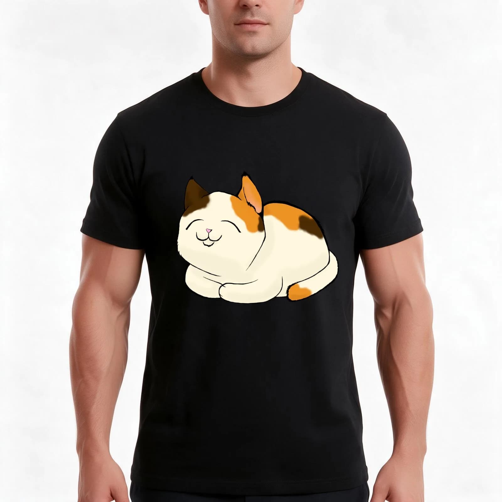 Calico Cat T-Shirt, Summer Casual Cotton Tee, Oversized Streetwear Tops, Vintage Graphic Print, Loose Fit Short Sleeve