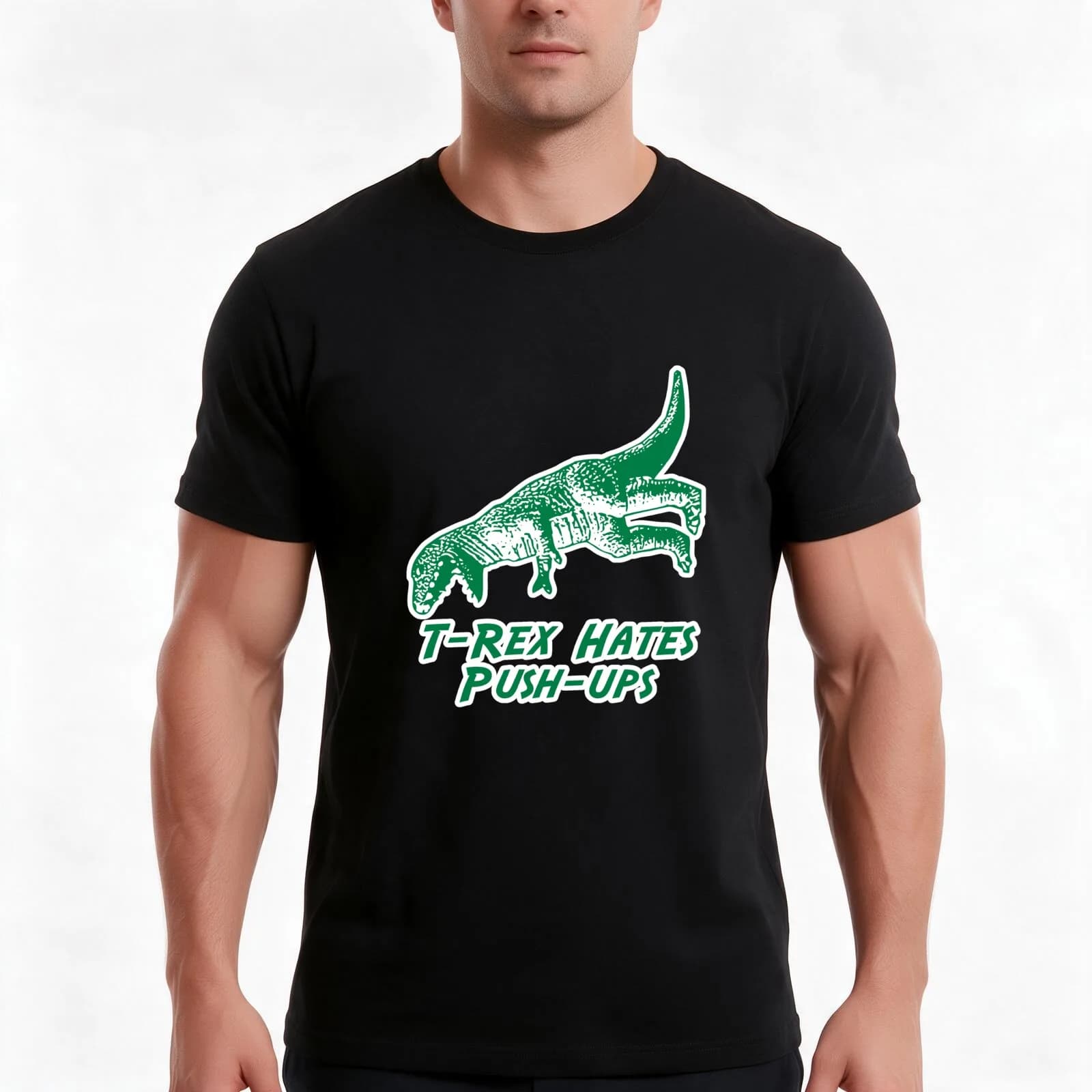 T-Rex Hates Push-Ups T-Shirt, Summer Casual Cotton Tee, Oversized Streetwear Tops, Vintage Graphic Print, Loose Fit Short Sleeve