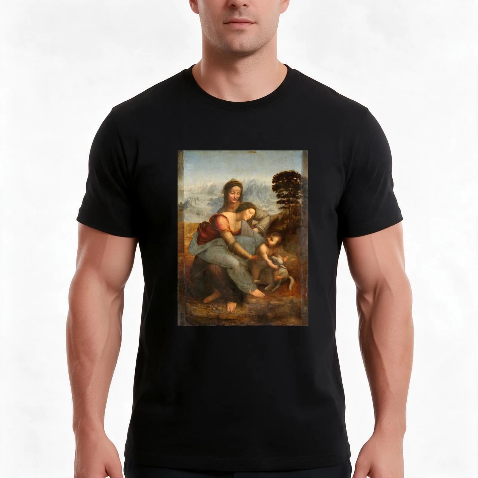Leonardo Vinci - The Virgin and Child with St. Anne T-Shirt, Summer Casual Cotton Tee, Oversized Streetwear Tops, 100% Cotton