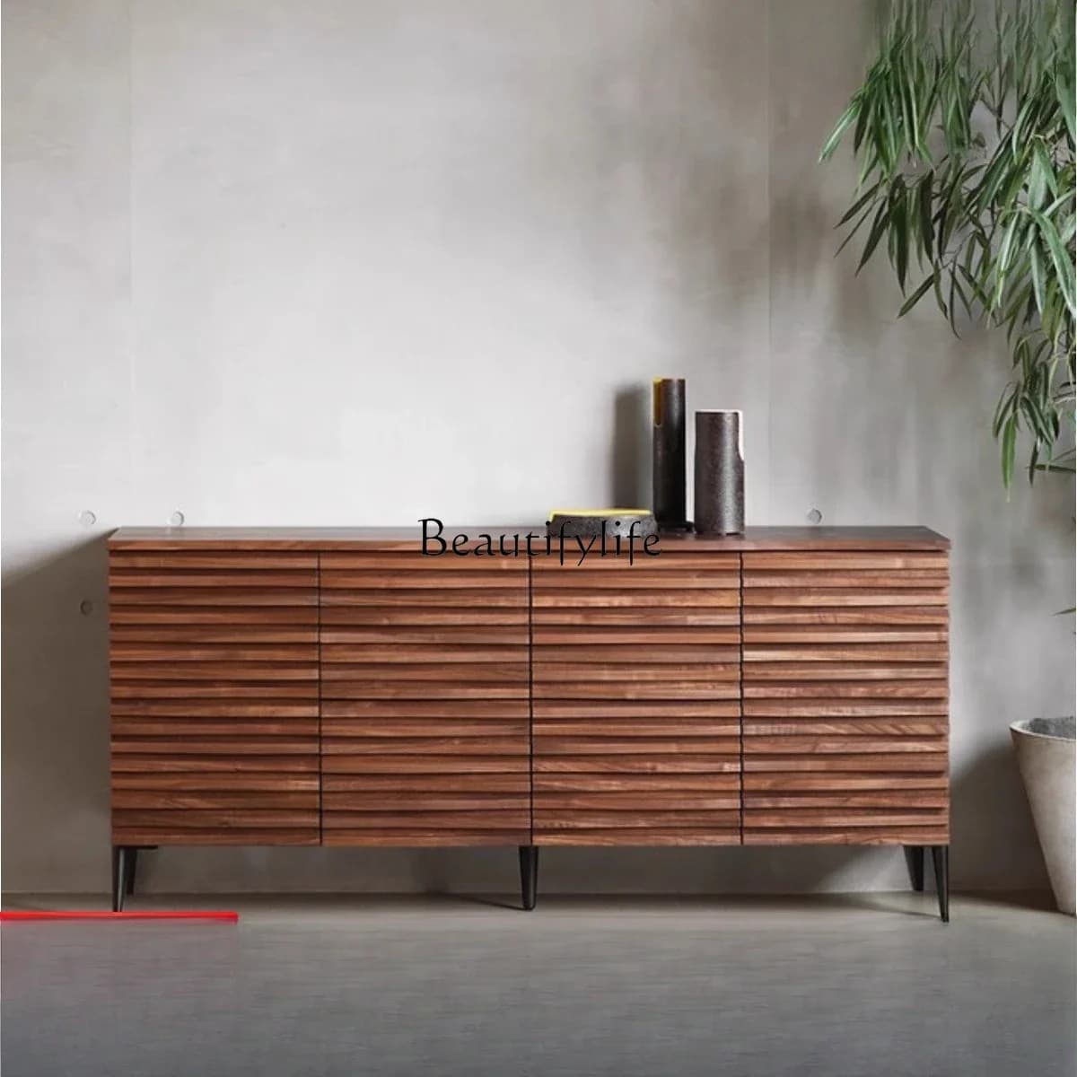 02*Nordic light luxury modern simple living room solid wood black walnut color locker
