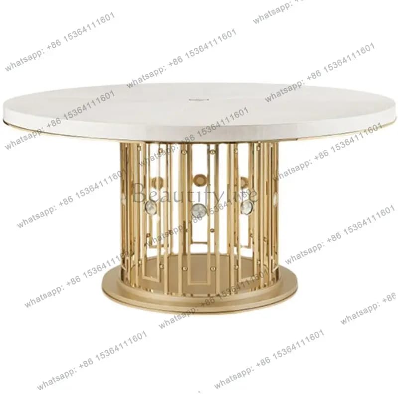 American light luxury solid wood dining table modern simple household round table French small apartment