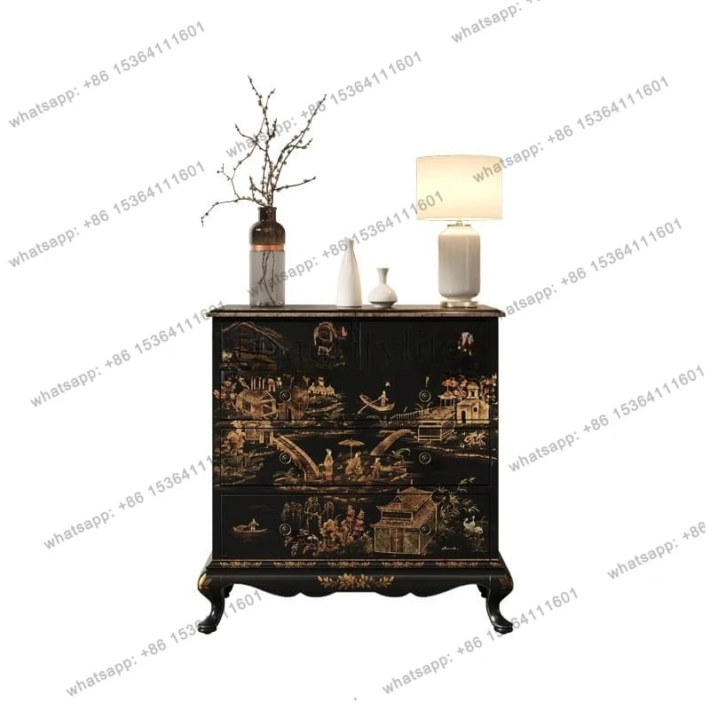 retro solid wood chest of drawers bedroom decorative storage classical painted art drawer high cabinet